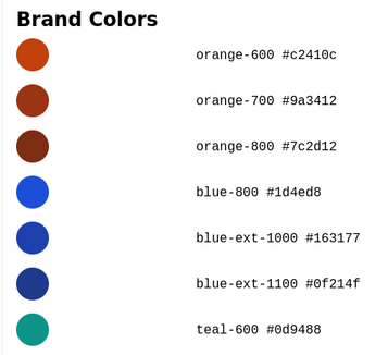 Excerpt of WingTask colors in Storybook